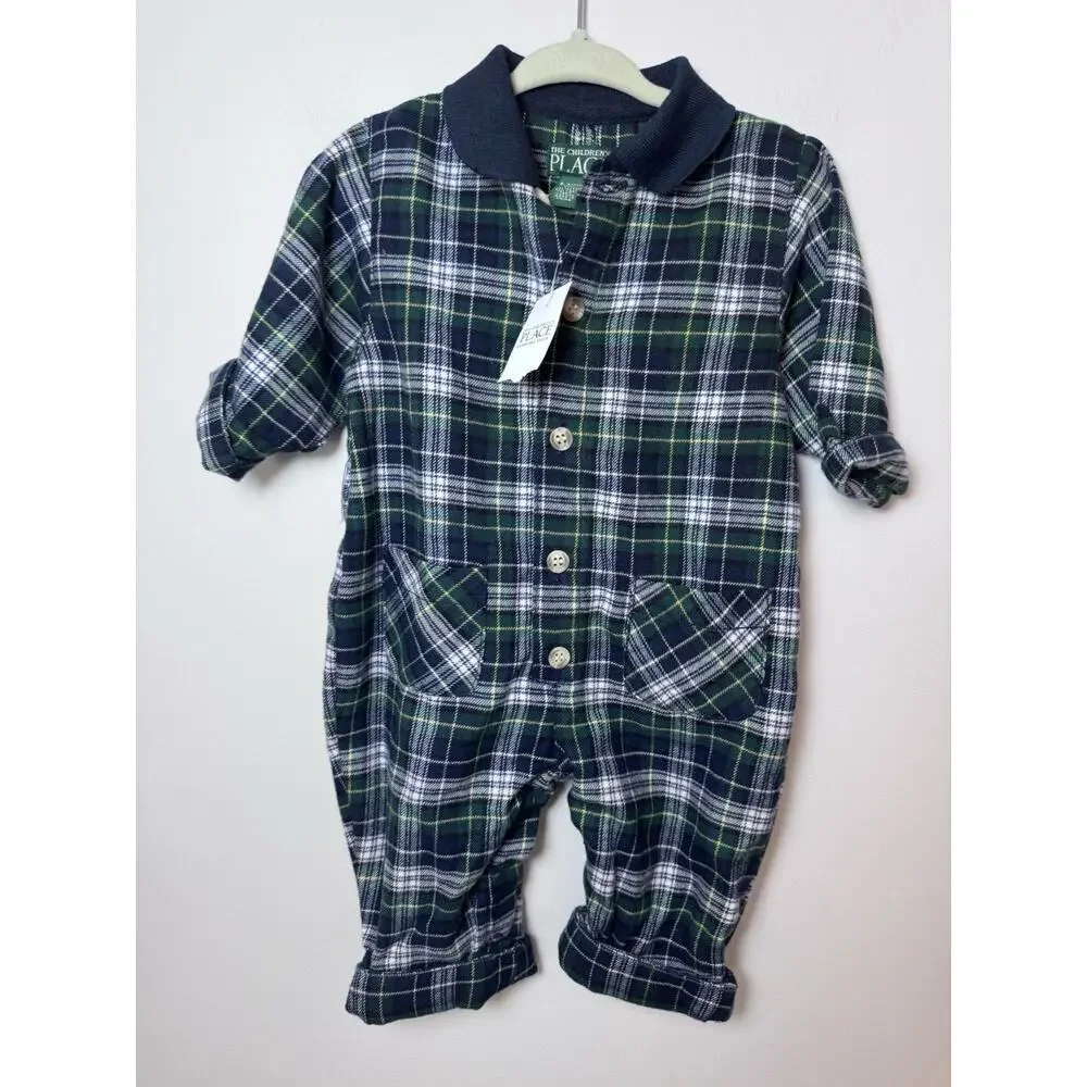Vintage The Children's Place Flannel Romper baby Unisex 6-9 Months Y2K NWT
